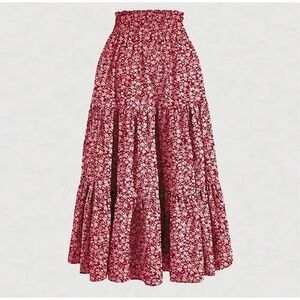 Pink Floral Three Tier Maxi Skirt, Small. Ultra feminine
